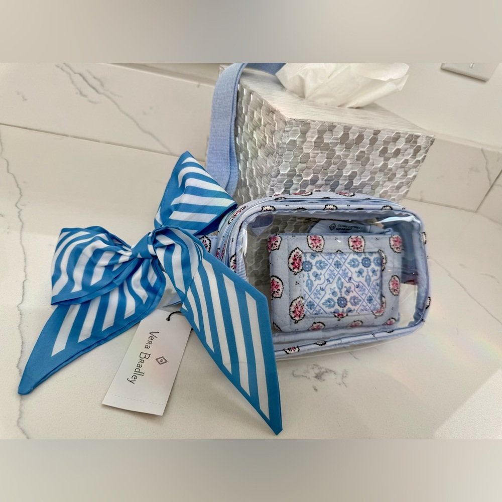 Vera Bradley Clear and Blue Belt Bag with Cardholder and Bag Scarf